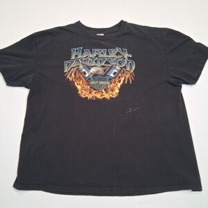 Harley-Davidson Bald Eagle T-shirt  Mens 3XL Flames Pistons HD NW Olympia Wa Blk